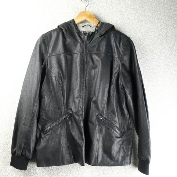 Danier Jackets & Blazers - Danier Leather Jacket Womens Extra Large Hooded Full Zip Lined Retro Y2K